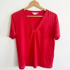 Gerard Darrel Linen red metallic thread v-neck short sleeve top size 4/small